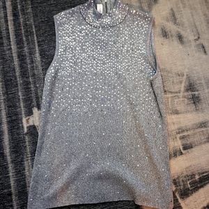 Architect Woman Sequin Mock Neck Sleeveless Sequin Top Silver